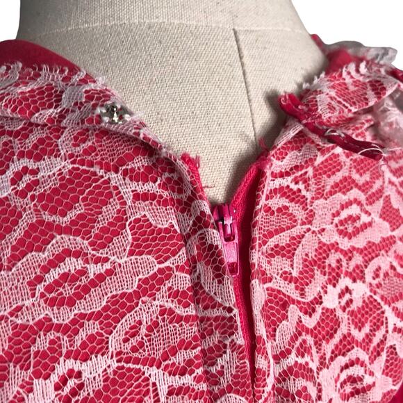 Vintage Square Dance Dress Red Lace Yoke Hand Sewn Circle Skirt Rockabilly - Picture 12 of 13